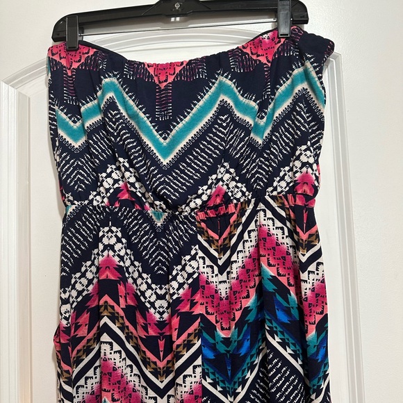 Trixxi Maxi Tube Top Dress Womens Black Multicolor Aztec Striped Sz XL - Picture 6 of 10